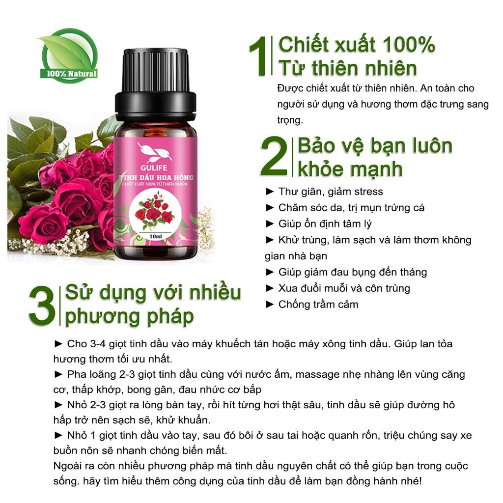 Tinh dầu Hoa Hồng GULIFE Chiết Xuất Từ Thiên Nhiên - Thơm Phòng, Thư Giãn &amp; Tăng Khoái Cảm