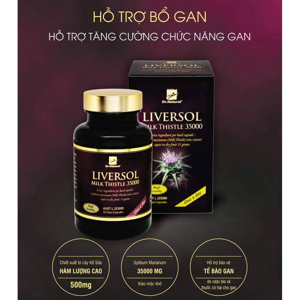 Viên uống bổ gan LiverSol Milk Thistle 35000 Tăng cường chức năng gan mát gan giải độc bảo vệ tế bào gan hàng nhập khẩu