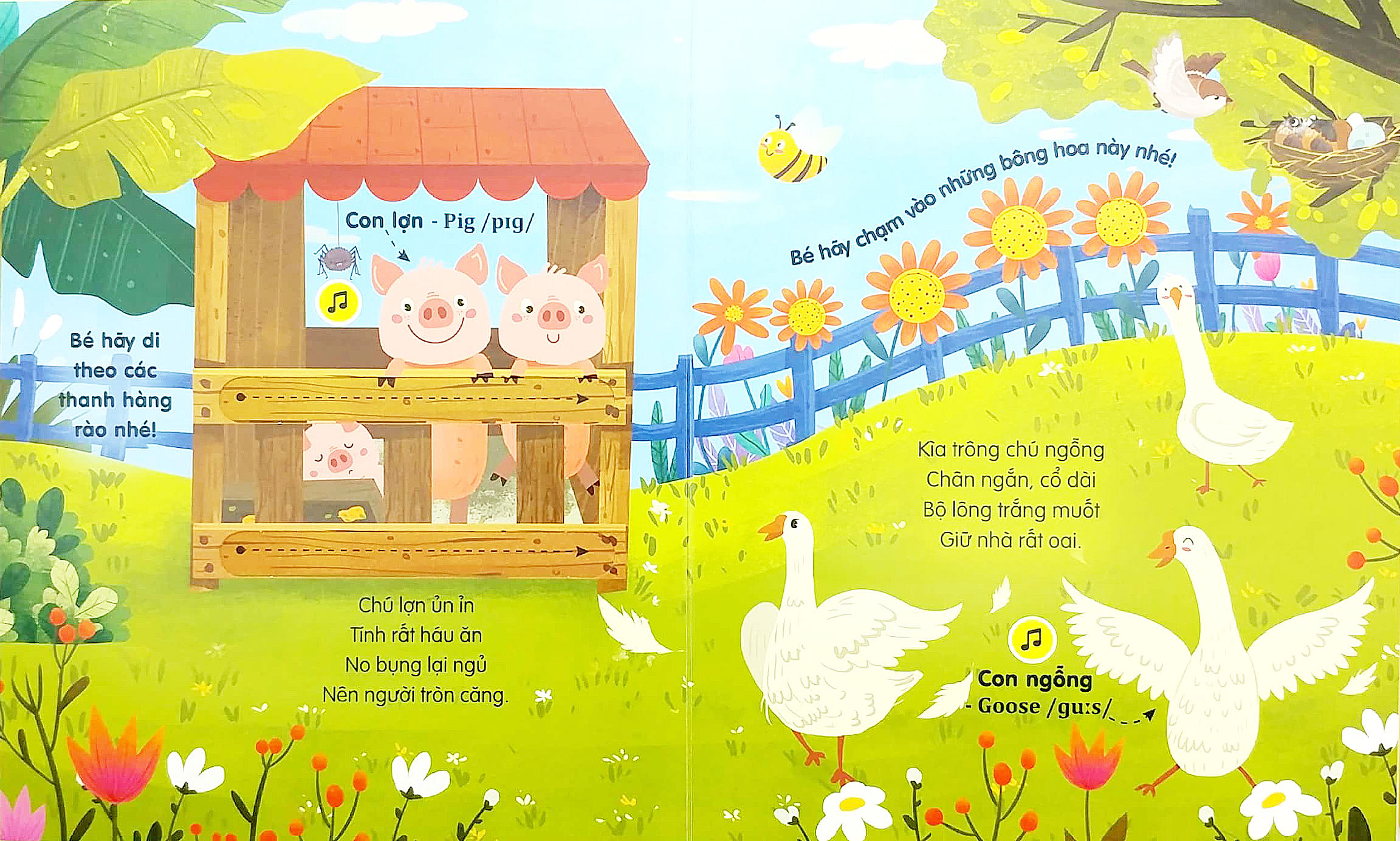 Sách Lật Mở Tương Tác - SÁCH ÂM THANH: Âm Thanh Các Loài Vật Quanh Em + Poster An Toàn Cho Bé (Sách kích thích não bộ của trẻ)