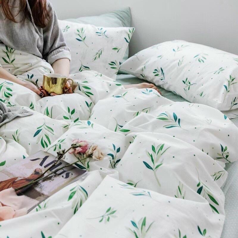 Set Cotton Living 100% Hàng Nhập Khẩu Cao Cấp 4 Món Lá Me Trắng