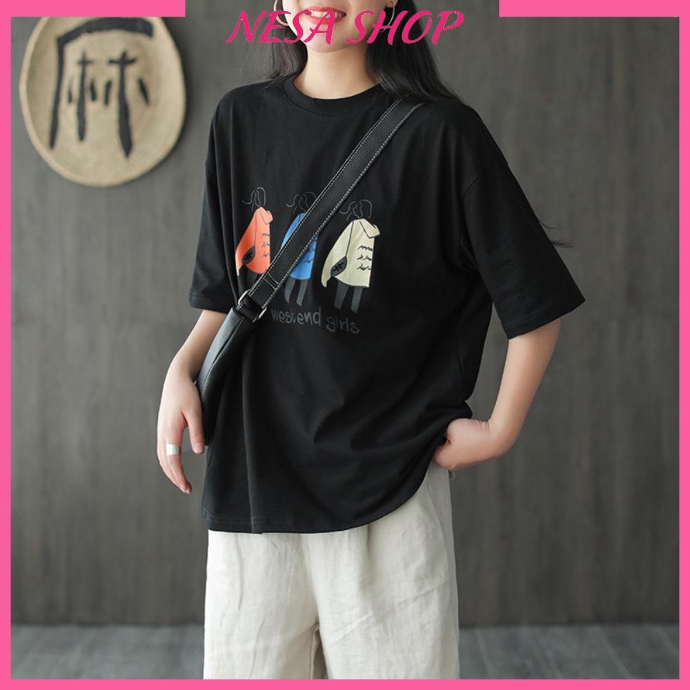 Áo thun nam nữ form rộng tay lỡ NeSa Shop, Áo thun kiểu, chất liệu thun cotton co giãn, áo phông in hình 3 Cô gái