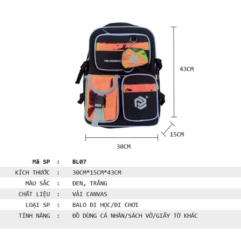 Balo Ulzzang Nam Nữ Đen Basic Nhiều Ngăn, Balo Tibi Phản Quang Đi Học Thời Trang Giá Rẻ BL07
