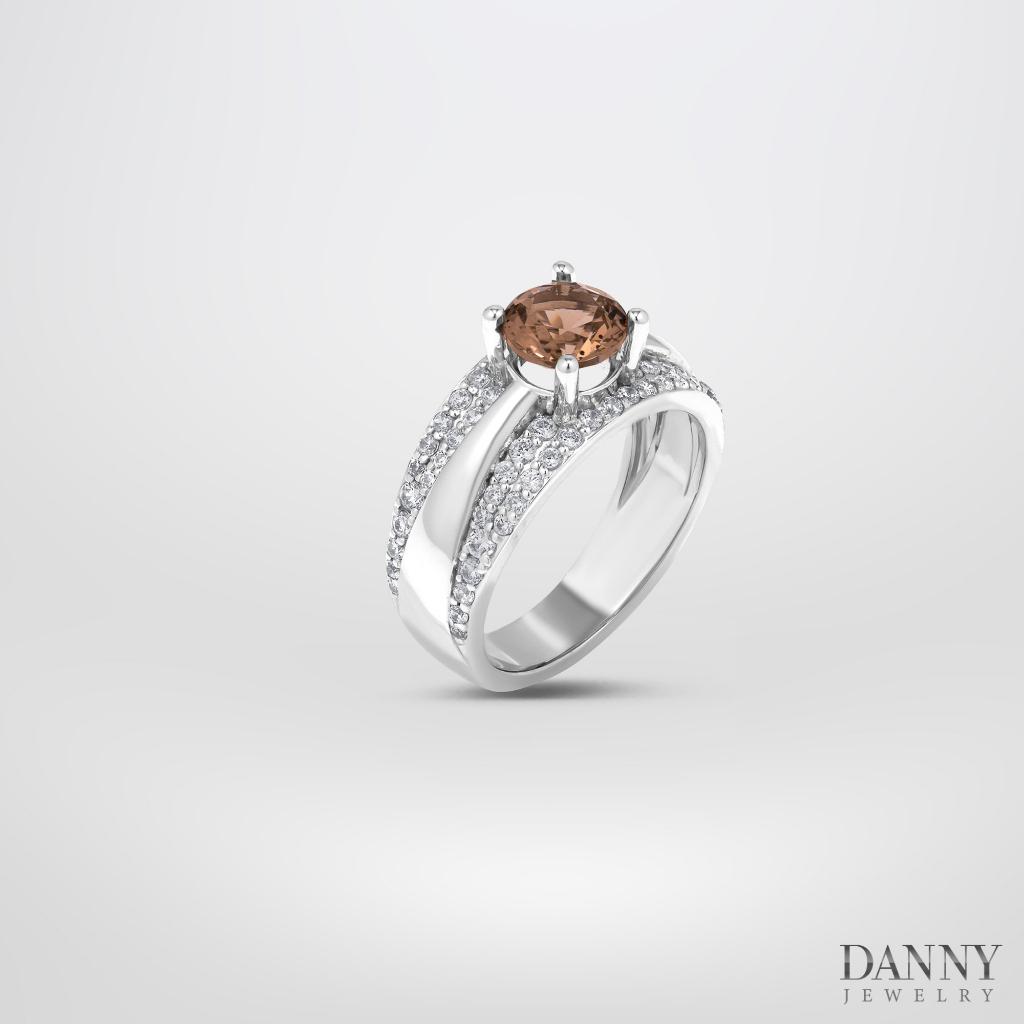 Nhẫn Nữ Danny Jewelry Bạc 925 Xi Rhodium Đá Smoky Quartz & CZ N0108
