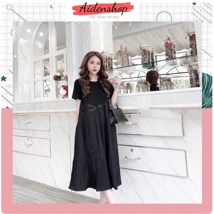 Váy bầu xinh thời trang dự tiệc dáng suông dài aidenshop freesize 48-75kg