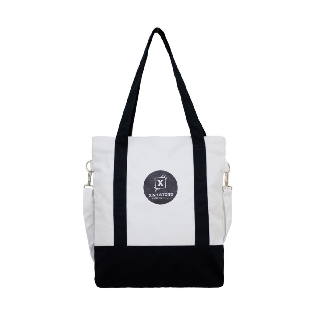 Túi vải tote nam nữ Unisex chất Canvas Đeo Chéo XinhStore Dây Phối Cao Cấp