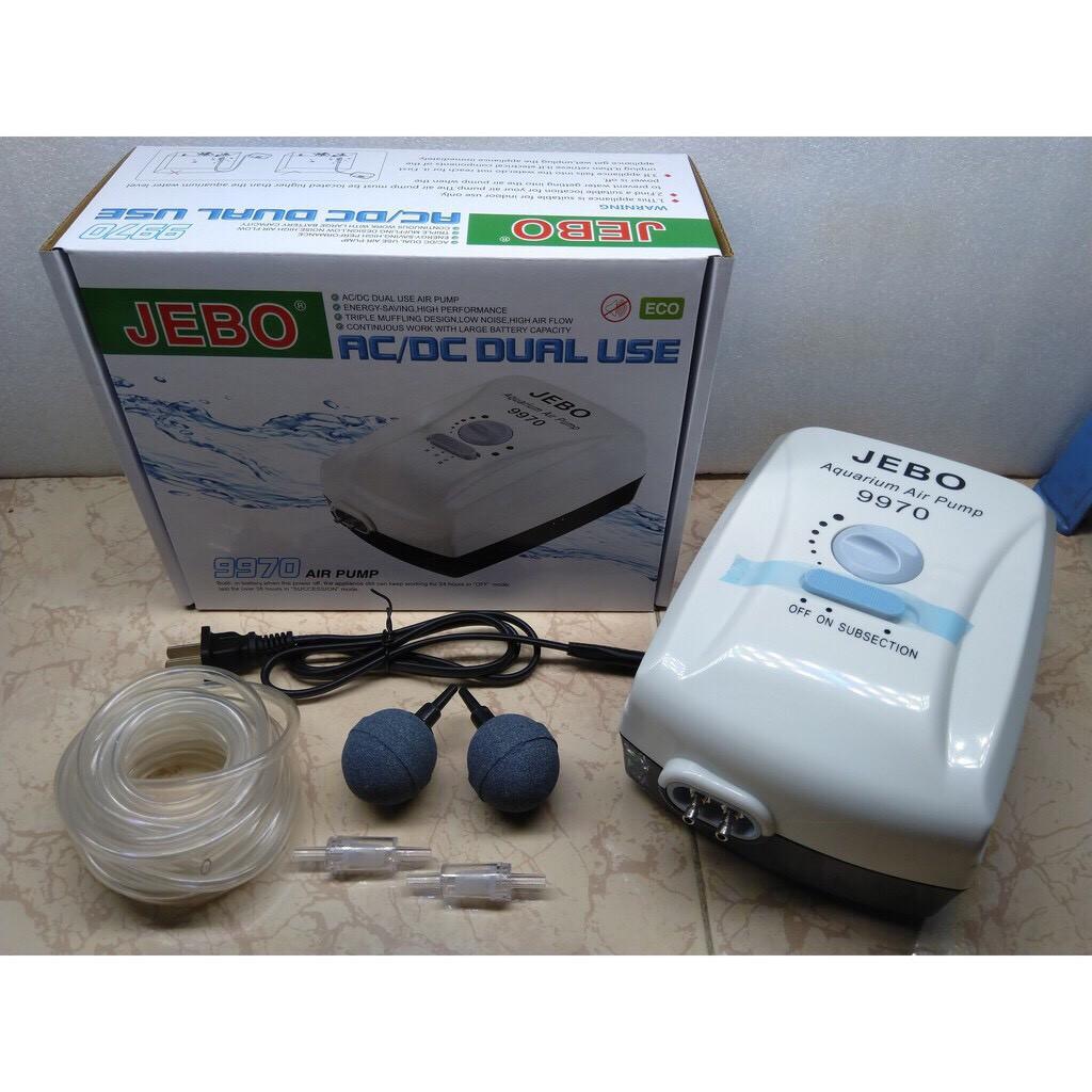 Máy Sủi Khí Oxy 2 Vòi Tích Điện Jebo 9970 Cho Hồ Cá - Dự Trữ Điện Năng Phòng Cúp Điện