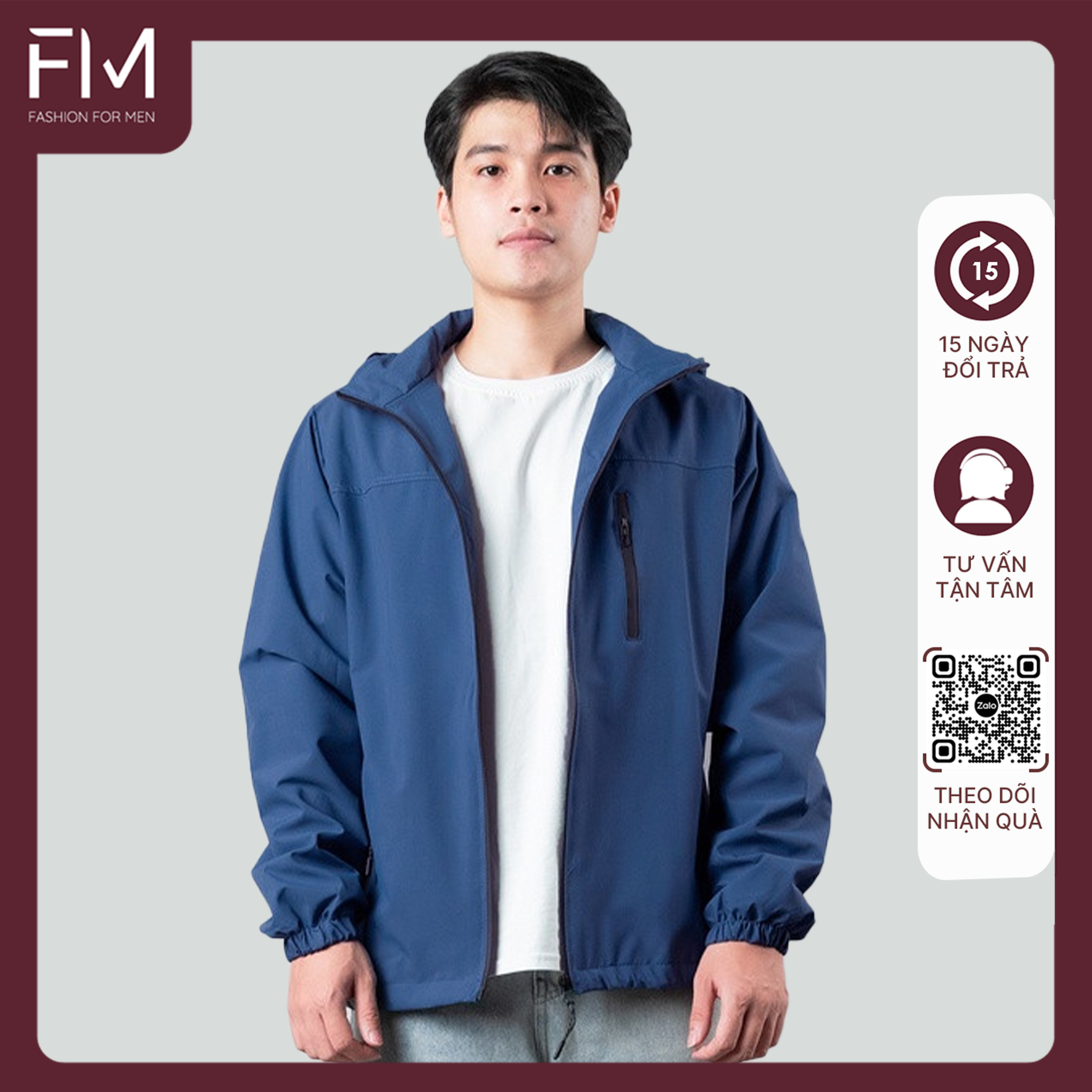 Áo khoác dù chống nắng nam, có 3 ngăn túi khóa kéo nón có thể tách rời tiện lợi - FORMENSHOP - FMTHT050