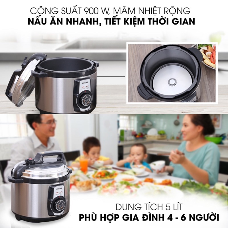 Nồi Áp Suất Điện Philips HD2103, 5.0Lit -900W, Hàng chính hãng