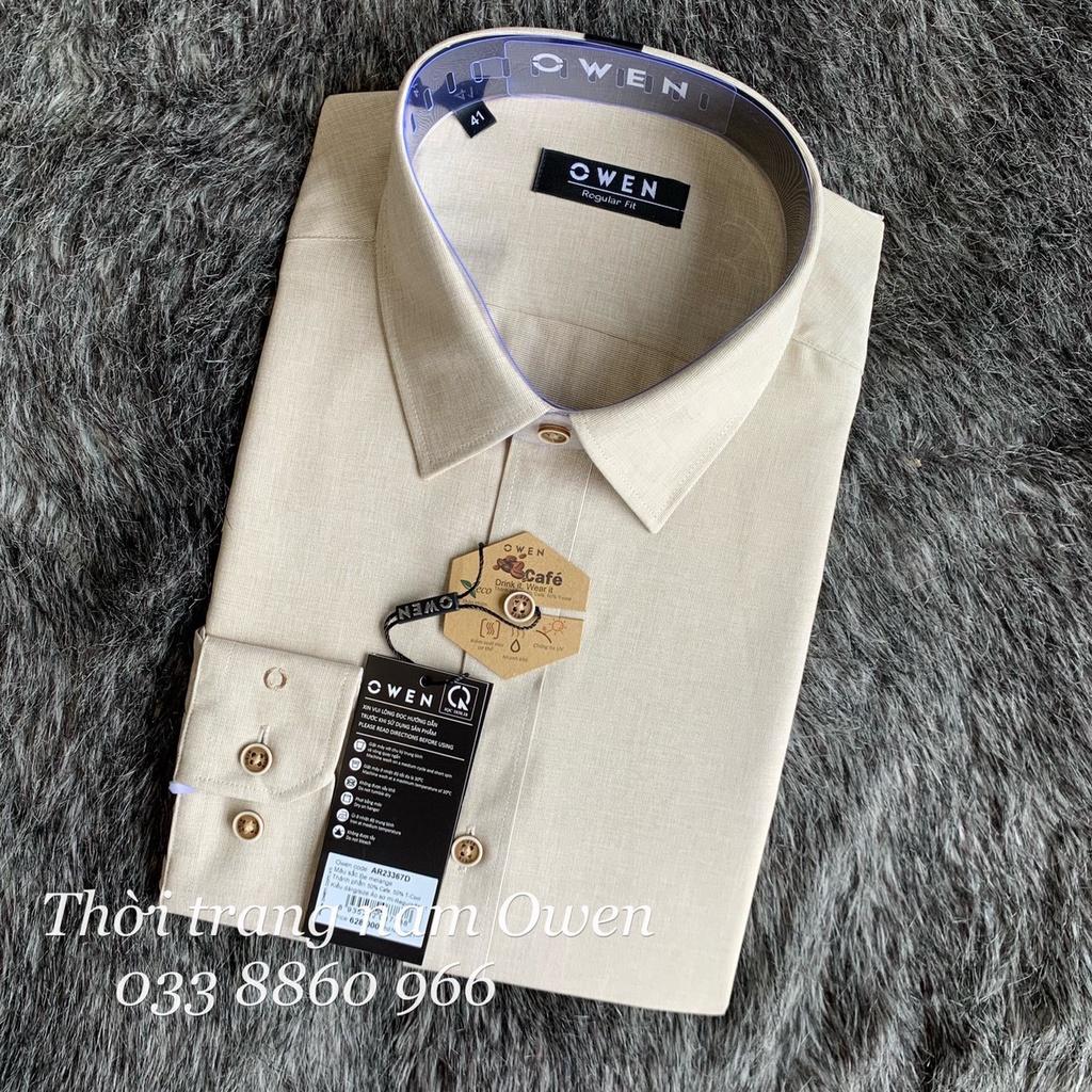 OWEN - Áo sơ mi dài tay Owen Regularfit chất cafe không nhăn màu be 23367