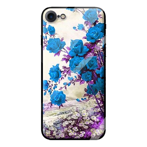 Ốp kính cường lực cho iPhone 7 mẫu HOA HỒNG XANH 1 - Hàng chính hãng