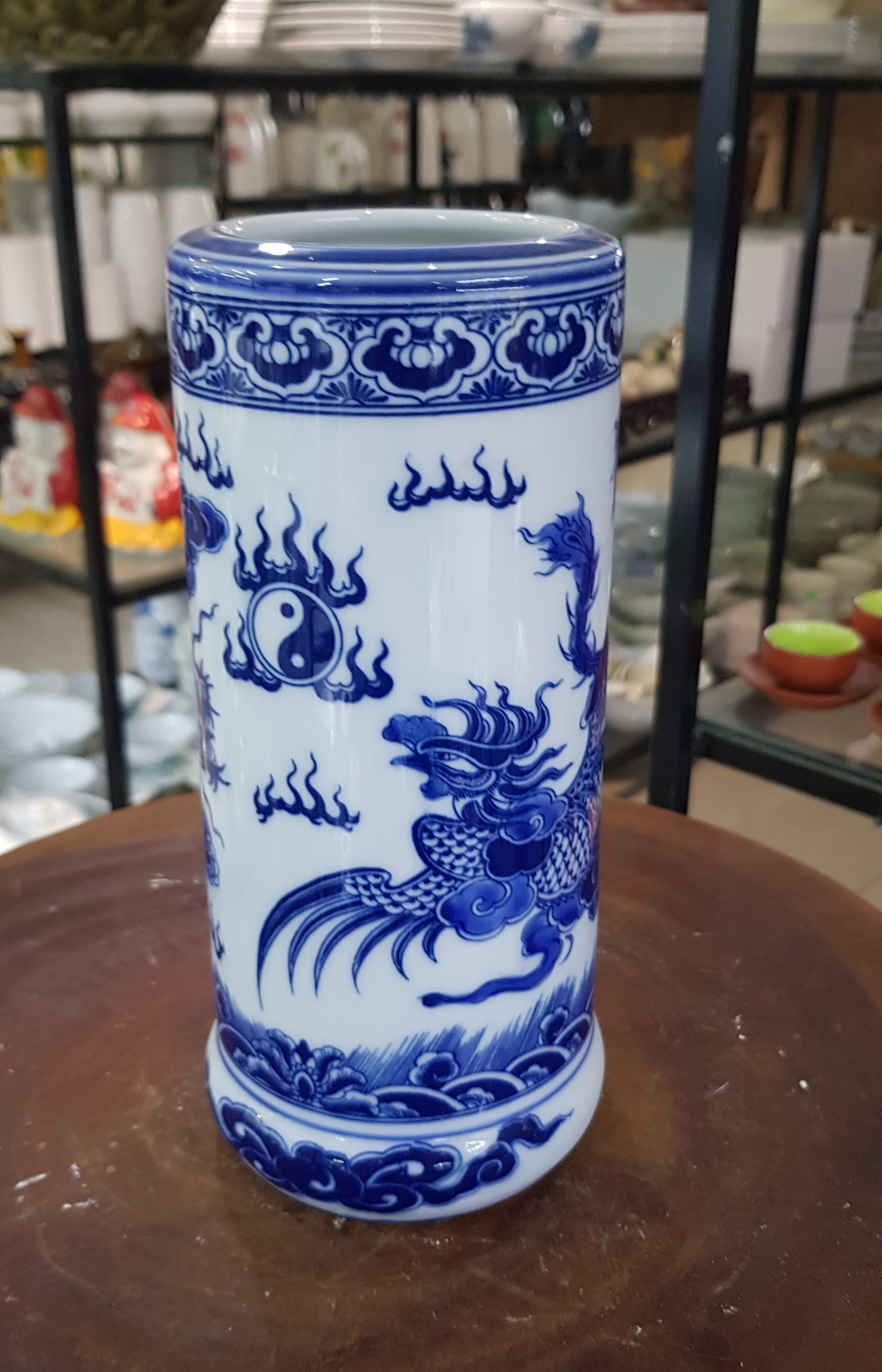 Lọ đựng nhang, đựng hương nhang men lam xanh đẹp - Gốm Bát Tràng