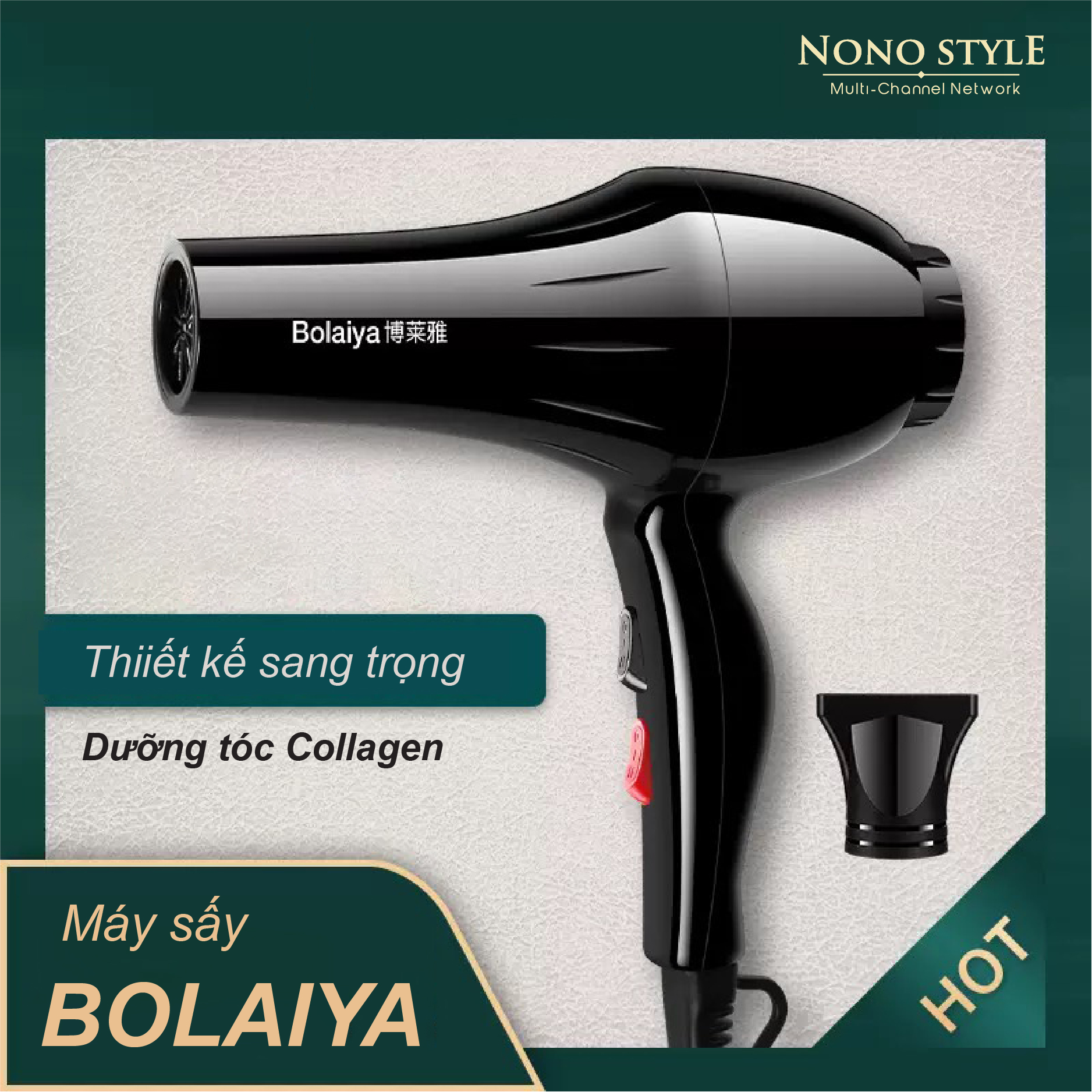 Máy sấy tóc Bolaiya công suất lớn 1800W - 2 chế độ sấy, 3 chế độ nhiệt - Hàng chính hãng