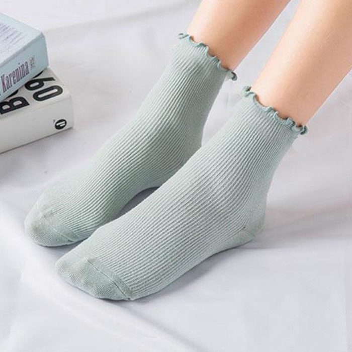 Set 5 Đôi Tất Nữ Cao Cổ Bèo Gân Tăm Phong Cách Thời Trang Trẻ Trung TN19