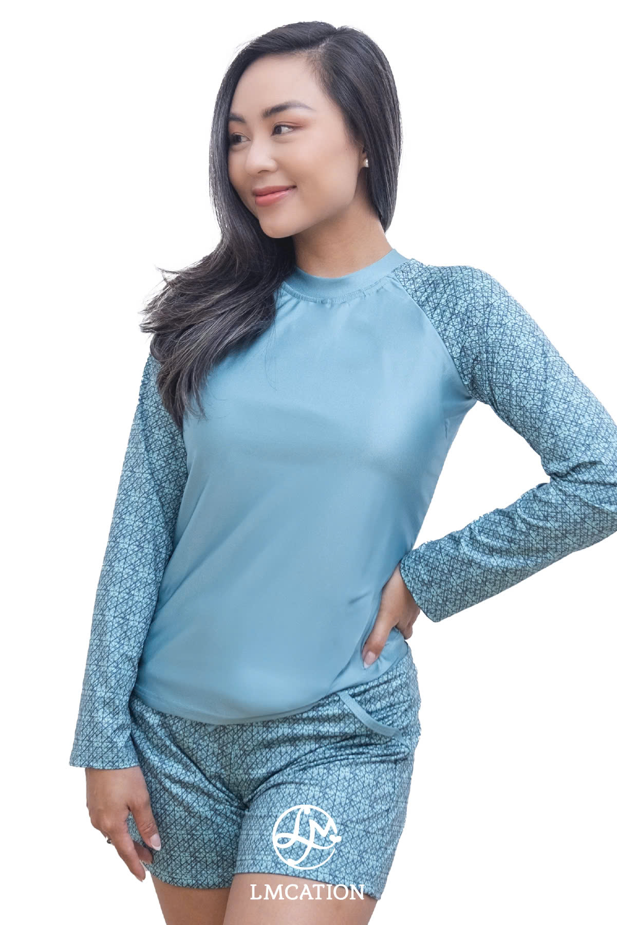 Áo bơi 2 lớp tay dài LMcation Quinn - Xanh ngọc thổ cẩm