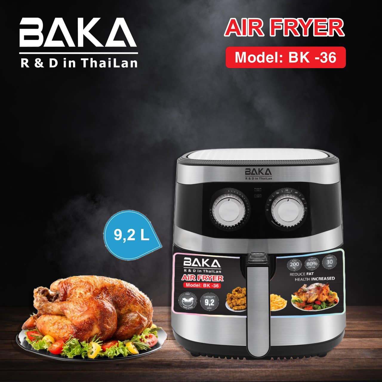 Nồi Chiên Không Dầu Dung Tích Lớn BAKA 9.2 Lít BK-36 - Hàng Chính Hãng