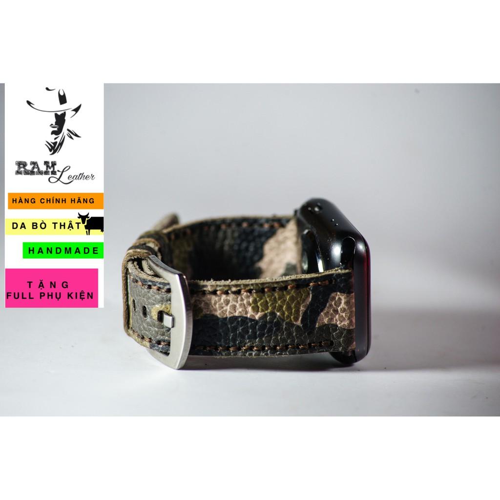 Dây đồng hồ da bò thật rằn ri quân đội handmade - RAM classic 1930 -