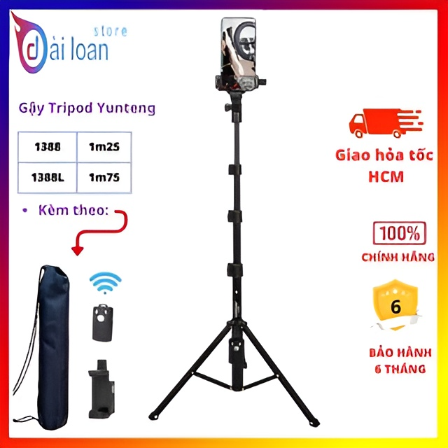 Chân đế điện thoại kết hợp selfie cầm tay Yunteng VCT 1388/1388L có remote Bluetooth điều khiển chụp từ xa hàng chính hãng