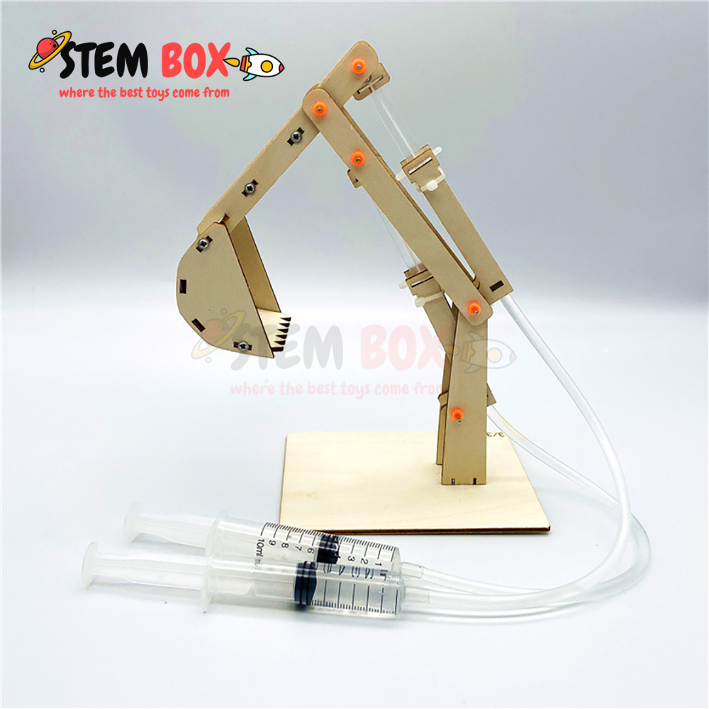 Đồ chơi khoa học bộ lắp ghép máy xúc thủy lực bằng gỗ - Trò chơi DIY STEM BOX