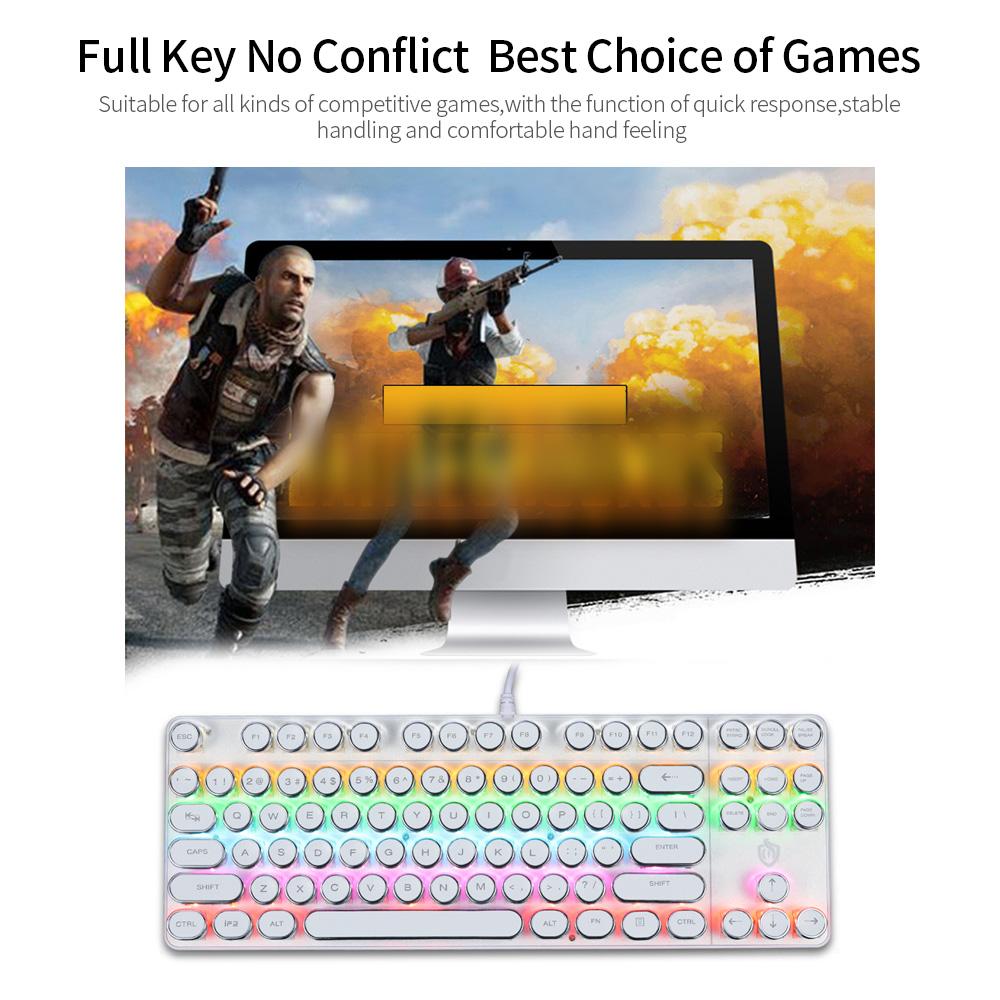 Bàn phím cơ chơi game có dây HJK917 với 87 phím Hiệu ứng đèn nền Màu trắng với Xanh lam