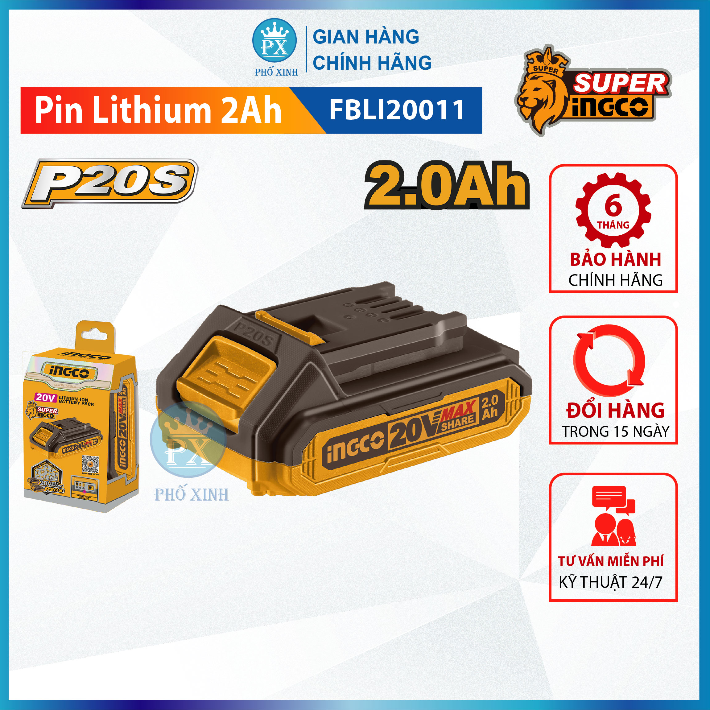 PIN INGCO 20V 2AH, 4AH, 5AH - PIN Lithium-Ion - FBLI20011 - FBLI2002 - FBLI20031 – combo FBCK1214 - FBCK1424