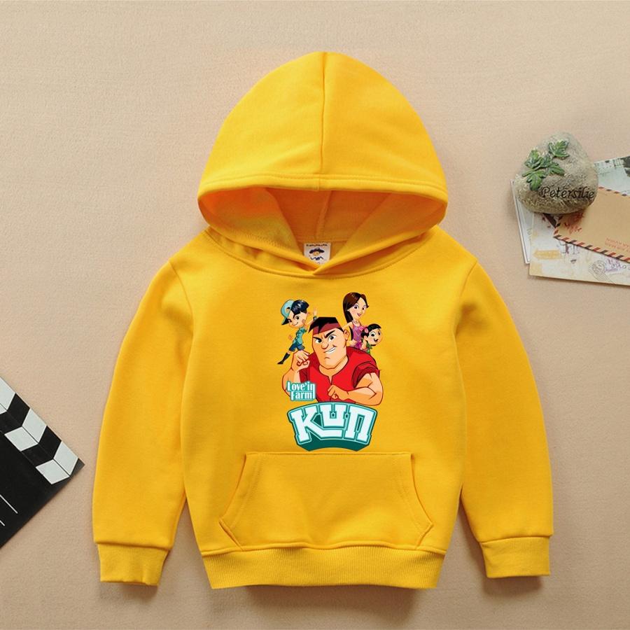 Áo khoác nỉ hoodie gia đình Kun chất nỉ bông màu vàng bé trai bé gái đều mê