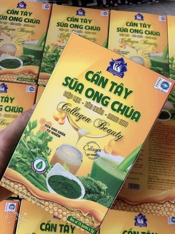 Bột Cần Tây Sữa Ong Chúa Diệp Lục - Tảo Xoắn - Rong Nho Collagen Beauty Da Sáng - Dáng Thon - Thải độc tố
