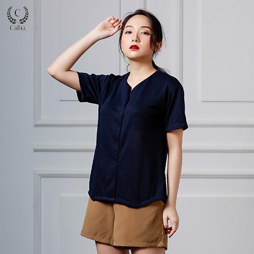Áo thun nữ Callia cổ v đắp Hami