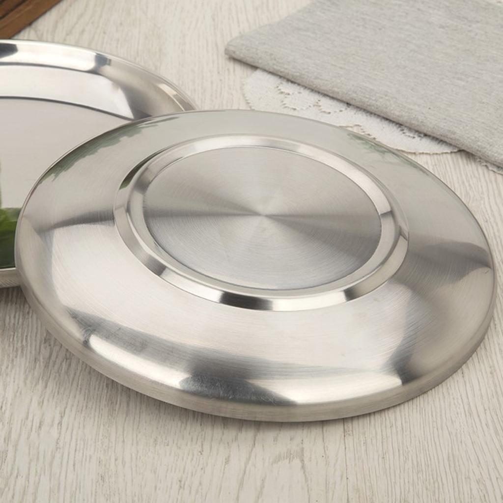 3X Thick Stainless Steel Tray Fruit Dish Barbecue Buffet Dinner Plate 23cm