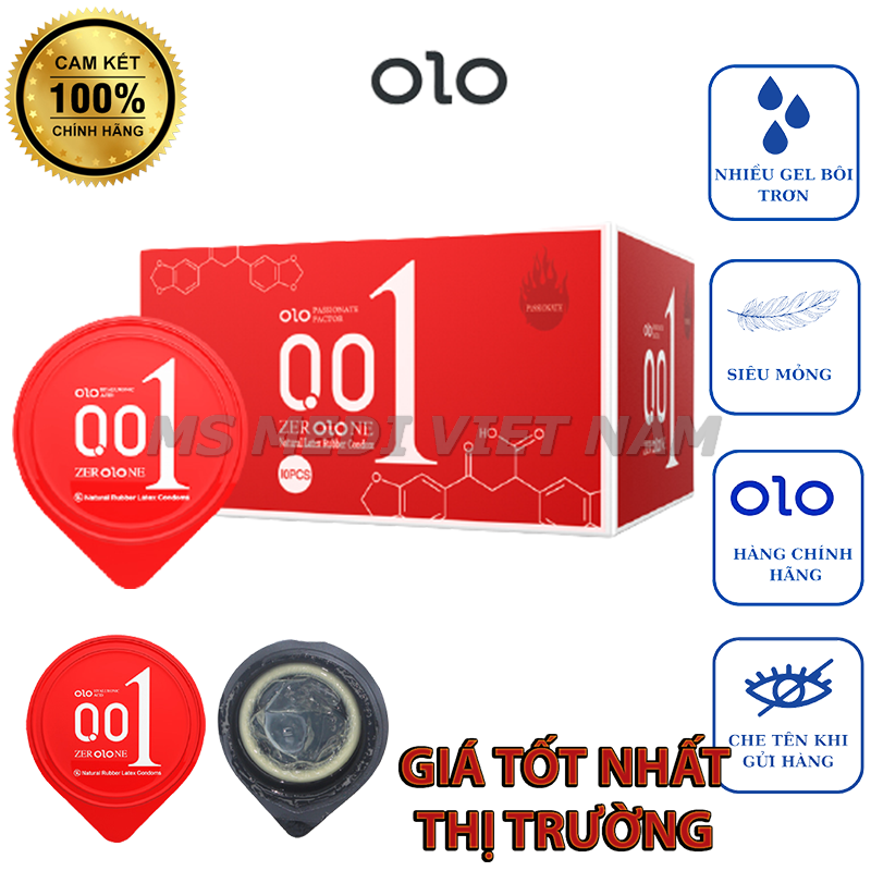 Bao cao su OLO Nữ Thần Siêu mỏng 001mm, gel bôi trơn gốc nước, dẫn nhiệt cho cảm giác nóng bỏng - Hộp 10 cái.