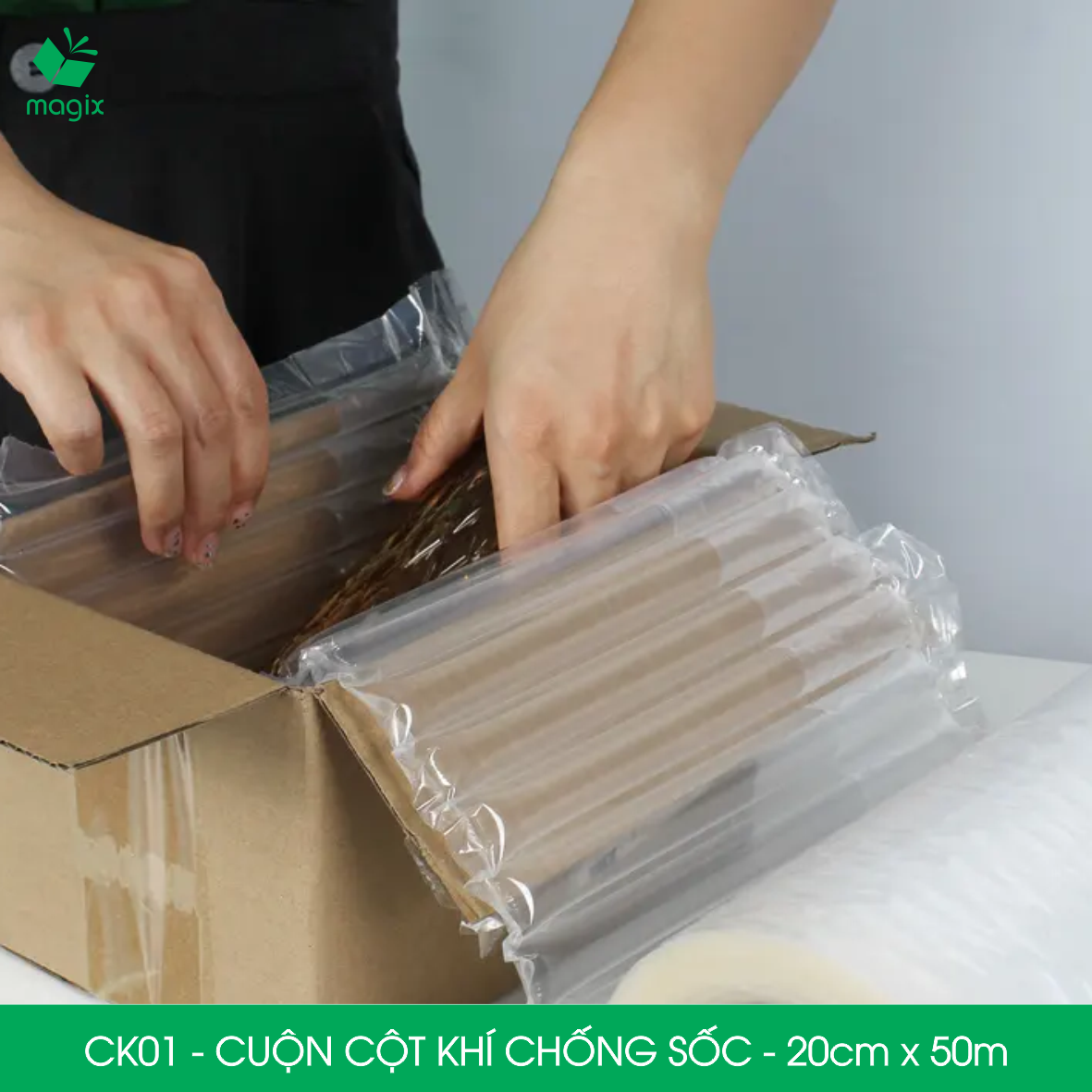 Cuộn cột khí chống sốc - 20cm x 50m - Xốp hơi, đệm hơi đóng gói hàng dễ vỡ - CK01