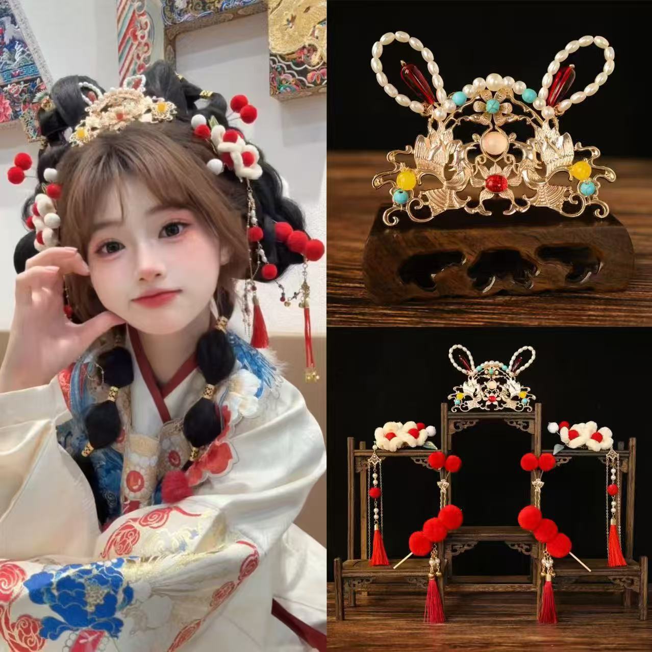 Bộ phụ kiện 7 món kẹp tóc trâm cài vương miện Tuyết ngưng tụ, phụ kiện chụp ảnh, hóa trang