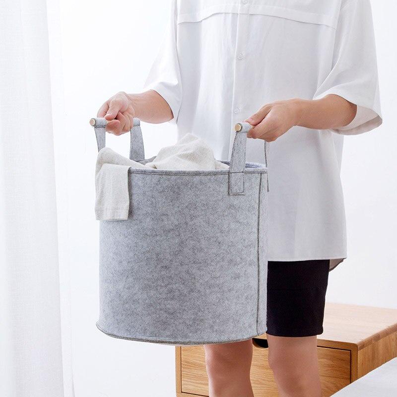 1pc Felt Round Storage Bin Large Capacity Portable Clothing Toy Storage Basket Foldable Laundry Basket