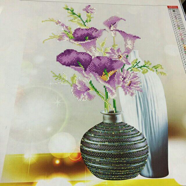 Tranh đính đá 3 bức bình hoa 150×60CM