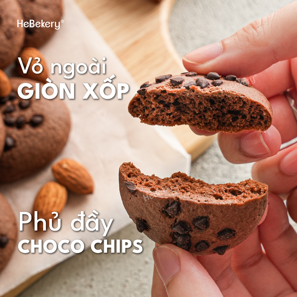 Cookies Hạnh Nhân Nguyên Cám Vị Dark Choco - Cookies Choco Chips Ăn Vặt Chuẩn Healthy HeBekery by HeBe