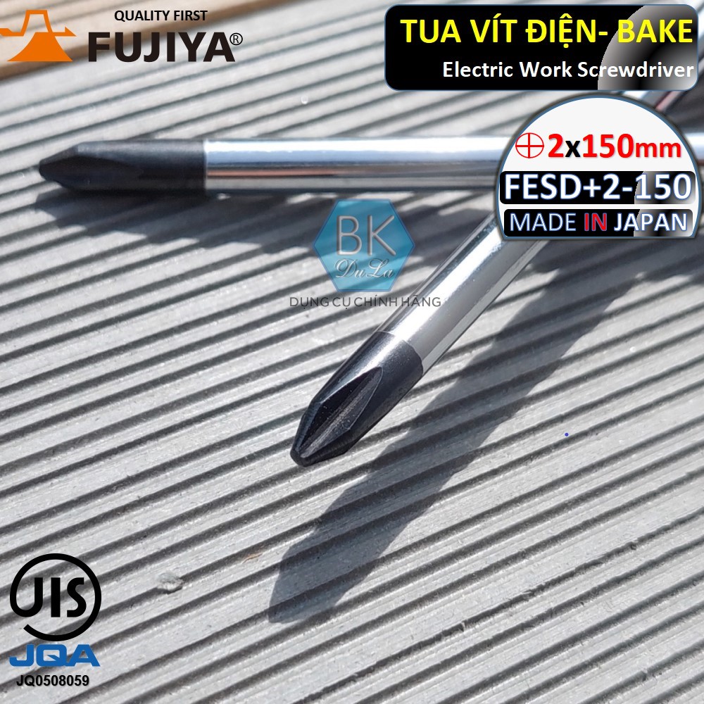 Tuốc nơ vít điện- tua vít điện đầu bake +2 6mmx150mm màu đỏ Fujiya FESD+2-150 made in Japan