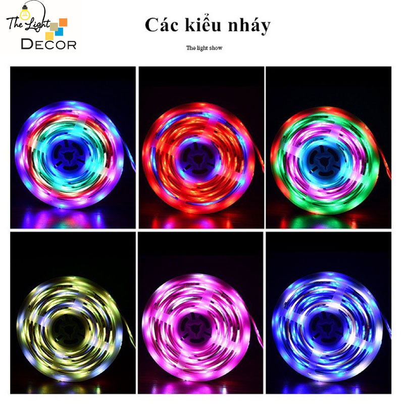 Dải Dây đèn trang trí đèn led RGB 5050 đuổi nhạc remote 5 Mét Cổng USB