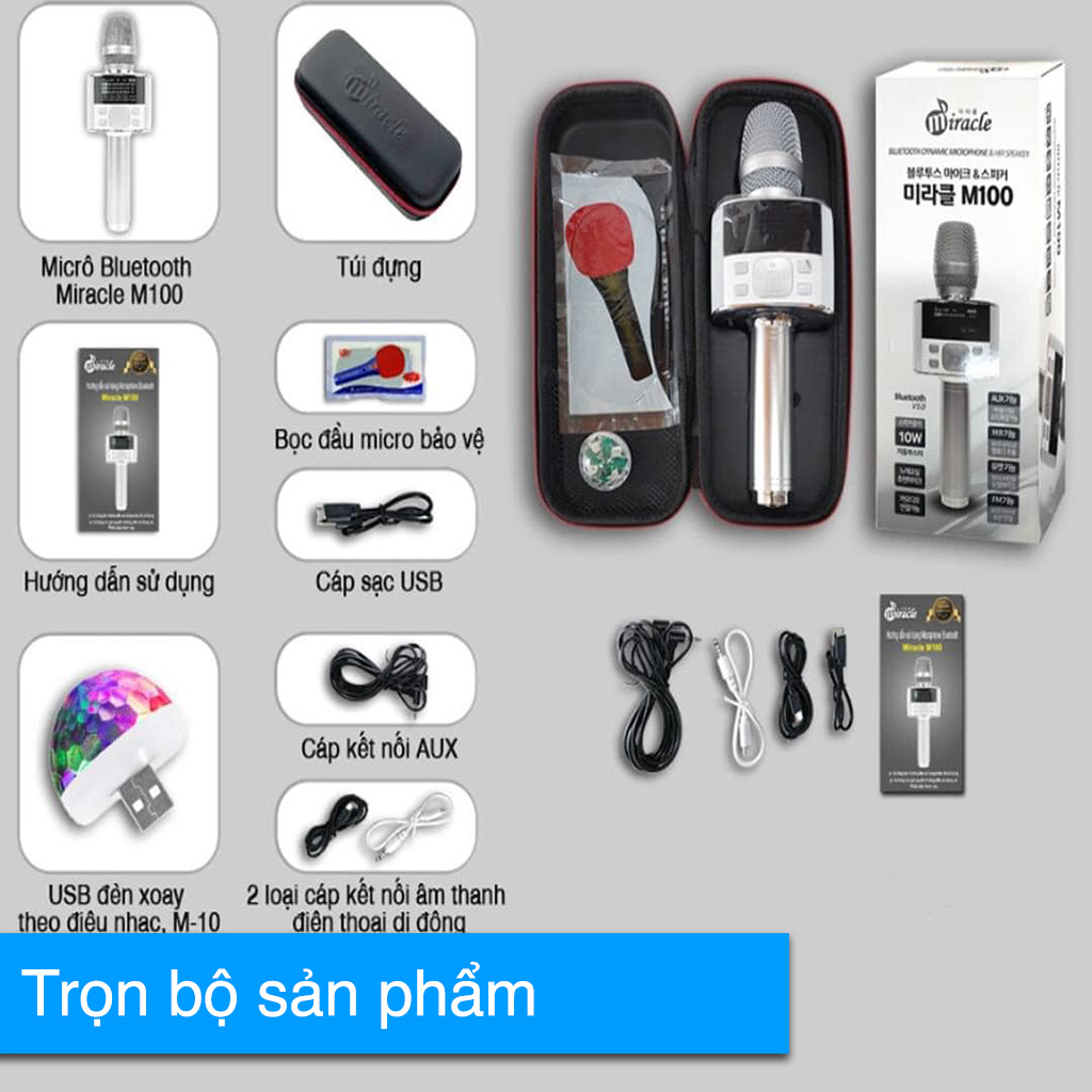 Micro Bluetooth Miracle M100 Hát Karaoke Trên Điện Thoại Di Động ( Mẫu Mới 2020) - Hàng Chính Hãng