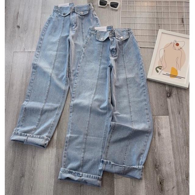Quần Jeans Bò Nữ Aiori Ống Rộng Cạp Cao Nắp Túi Kiểu Bò Suông Phong Cách Thời Trang Hàn Quốc_3357