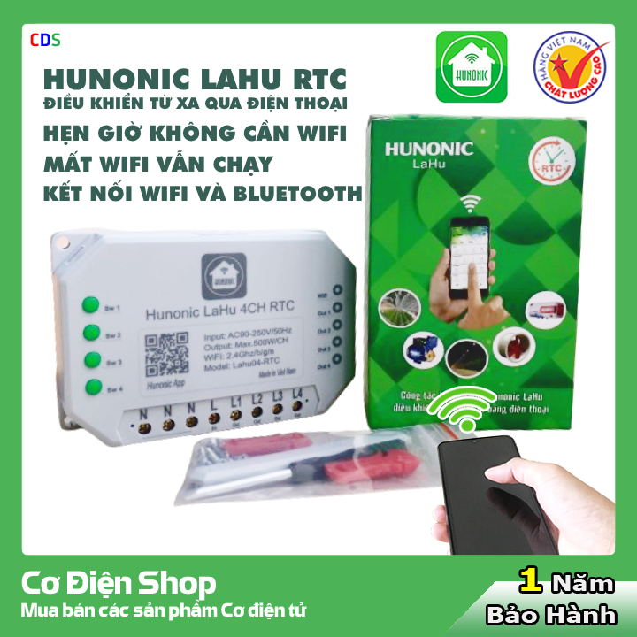 Công tắc thông minh Hunonic Lahu 4 Kênh RTC - Điều khiển qua Wifi, Bluetooth - Hẹn giờ không cần wifi
