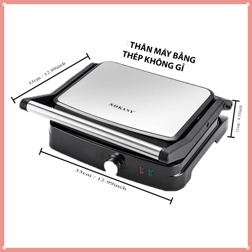 Máy kẹp nướng đa năng công suất cao 2000W SOKANY SK-204 nướng bánh mì, thịt, hotdog nhanh chín - HÀNG CHÍNH HÃNG