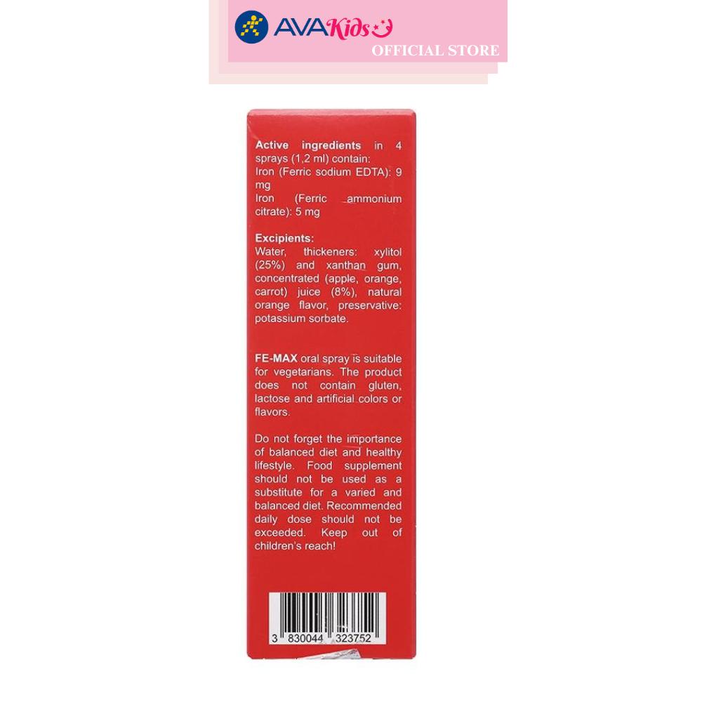 Lọ xịt Valens Fe-max bổ sung sắt, hỗ trợ tạo máu 50 ml (từ 1 tuổi)