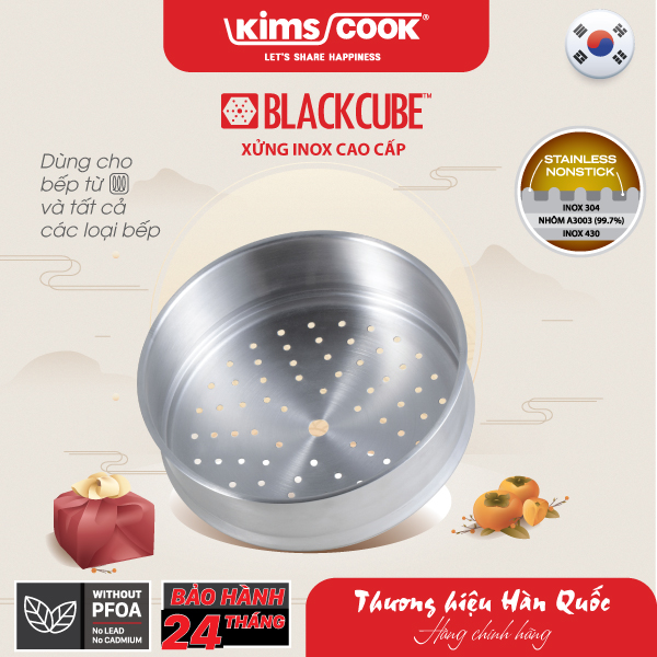 Bộ nồi chảo Blackcube 3 lớp đáy từ đa năng chống dính T&K 04 Pcs Kims Cook