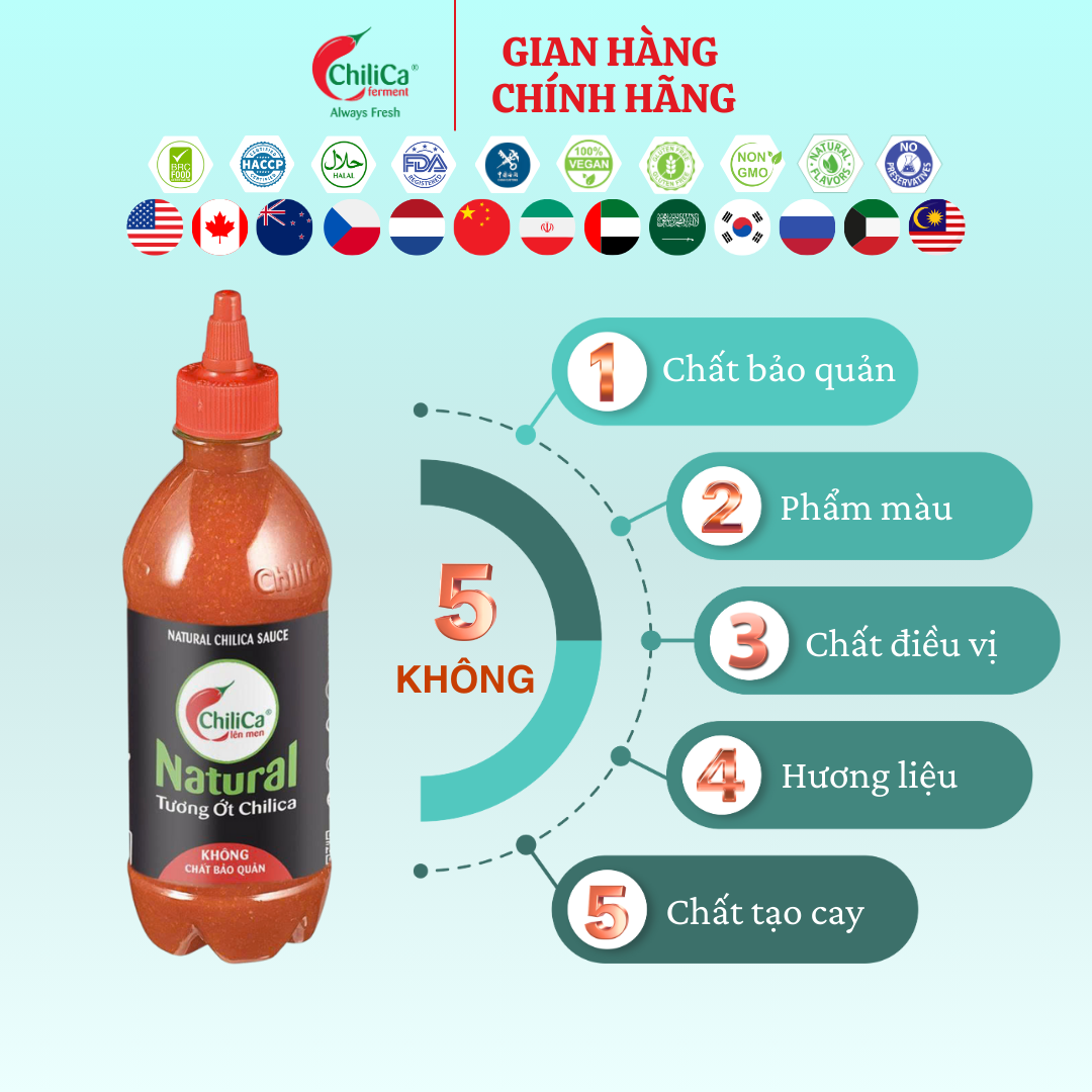 [KHÔNG CBQ] Natural Tương Ớt ChiliCa 482g - Lên Men Tự Nhiên, Không Chất Điều Vị, Không Hương Liệu