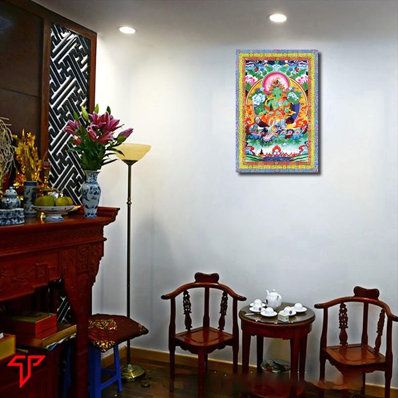 Tranh Thangka gỗ treo tường, tranh mật tông Tara xanh, Tam Thánh, Quan Âm Bồ Tát