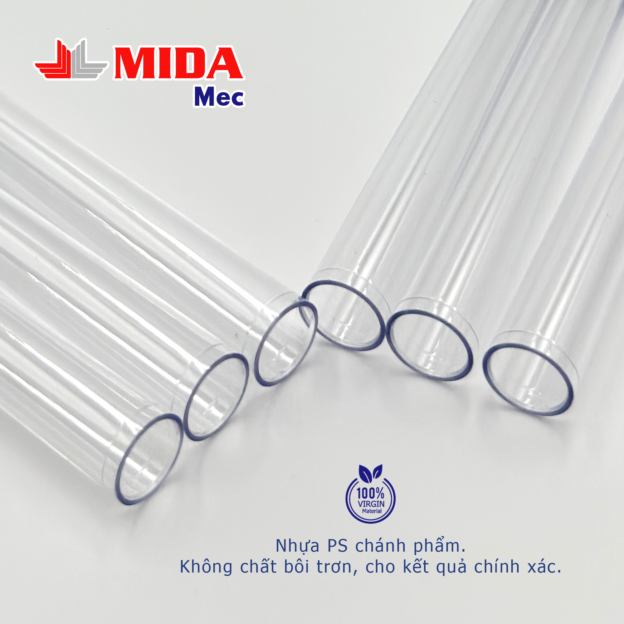 Ống nghiệm nhựa MidaMec 13x100 PS không nắp đóng gói 250 cái/bao
