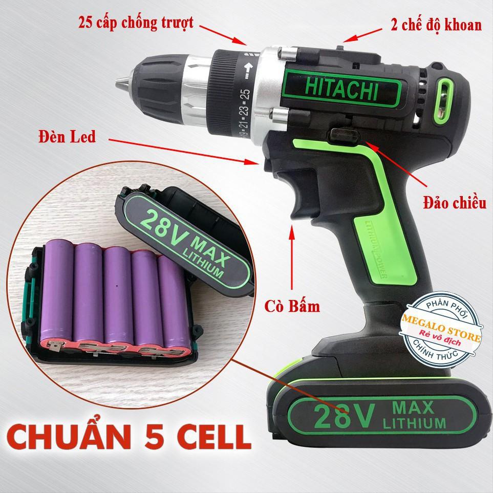 Máy Khoan Hitachi 28V, Khoan Pin Bắn Vít Tặng Kèm Bộ Phụ Kiện 24 Món