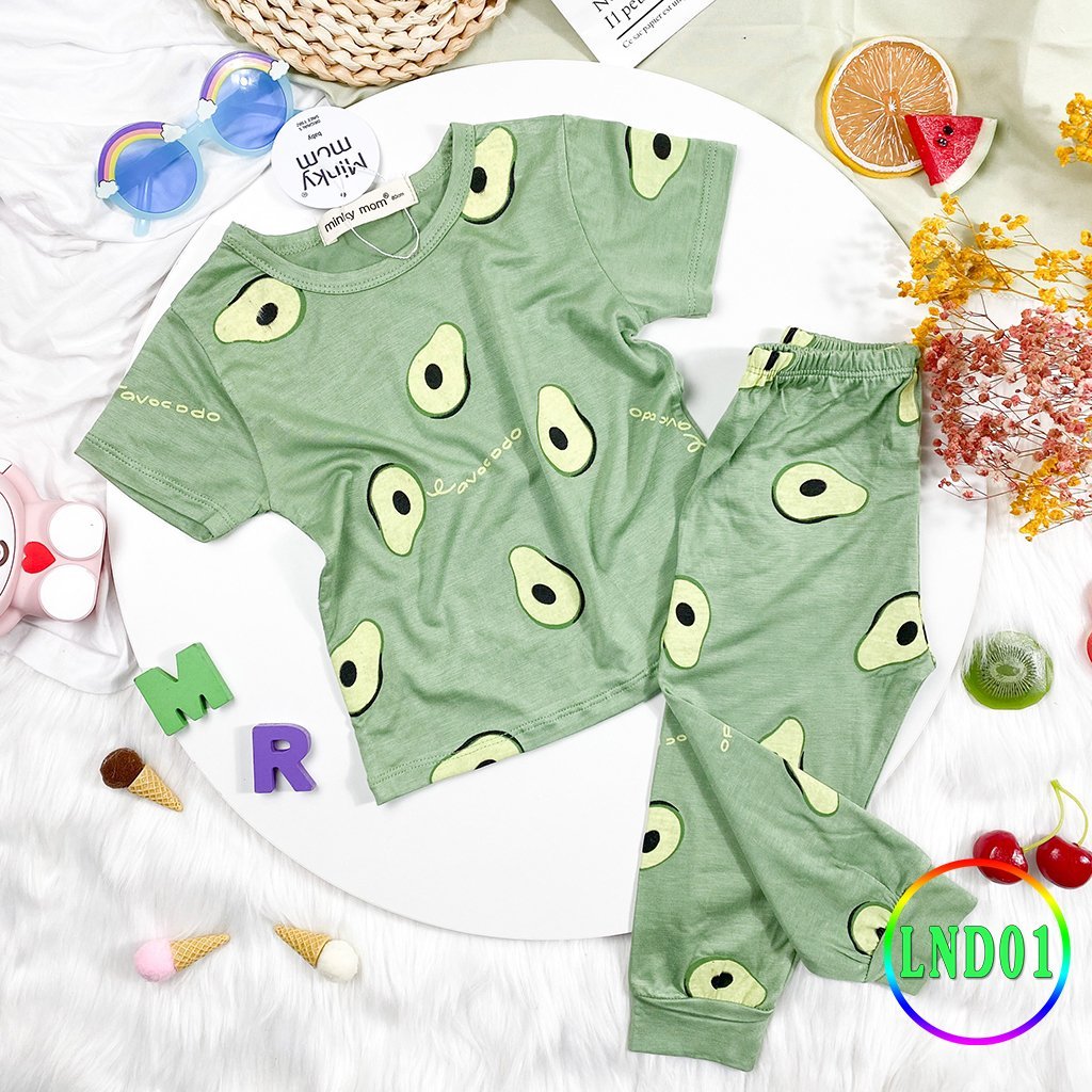 Bộ tay ngắn quần dài in hoạ tiết trái cây SIZE 7-29kg Thun lạnh Minky Mom cho bé trai bé gái