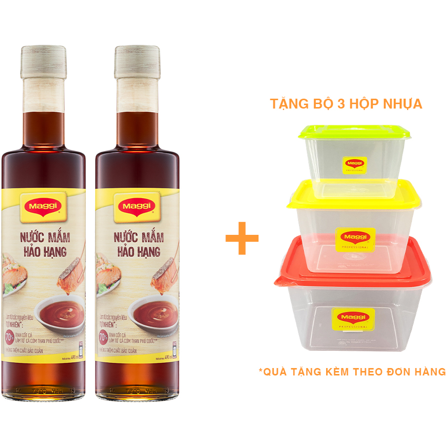 Combo 2 nước mắm Maggi hảo hạng chai thủy tinh 490ml [Tặng bộ 3 hộp nhựa]