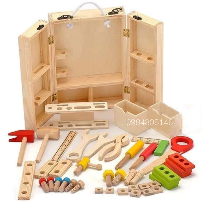 Hộp dụng cụ kỹ thuật bằng gỗ cho bé - Đồ chơi gỗ