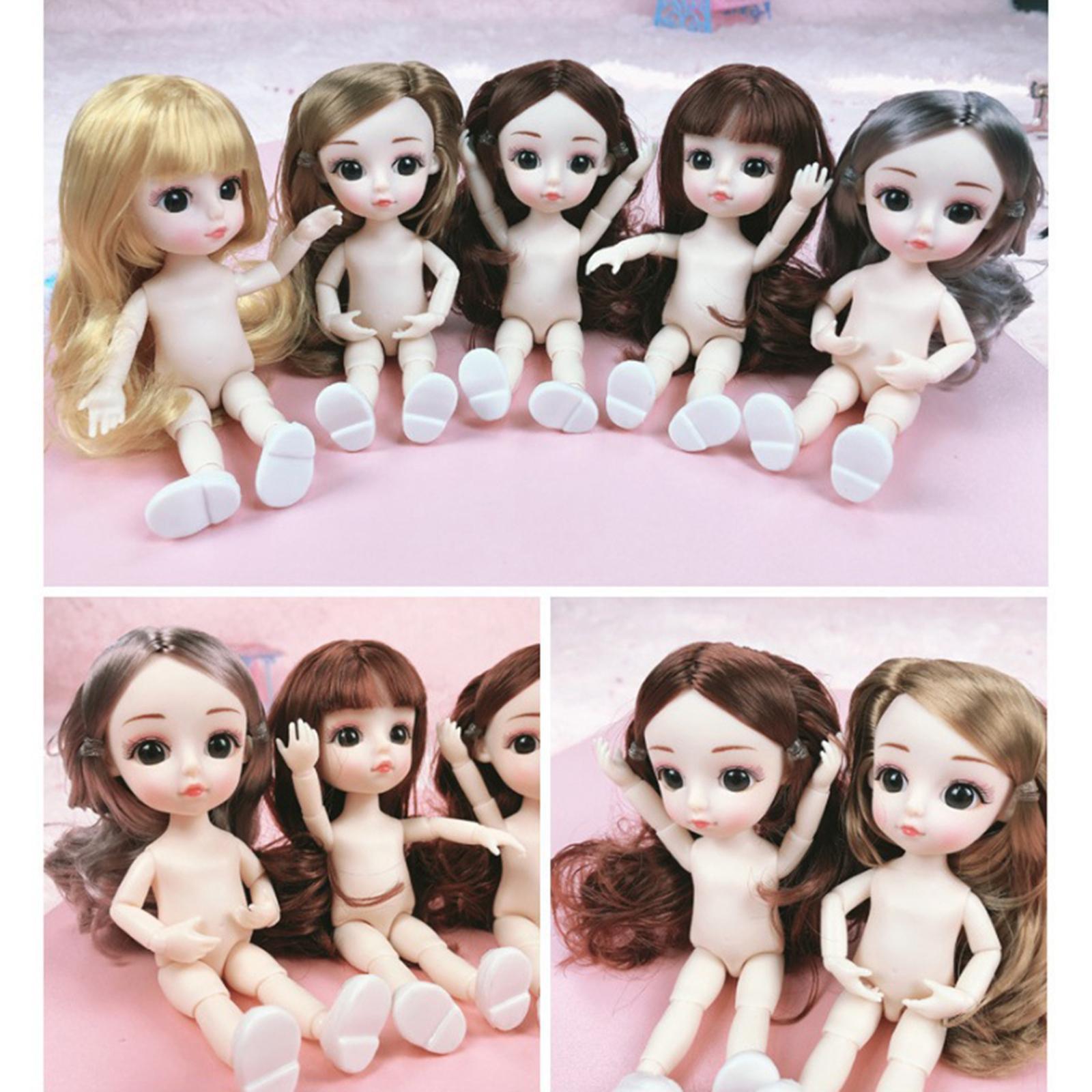Flexible 16cm 13 Jointed Doll Body with Hair for BJD Dolls Black
